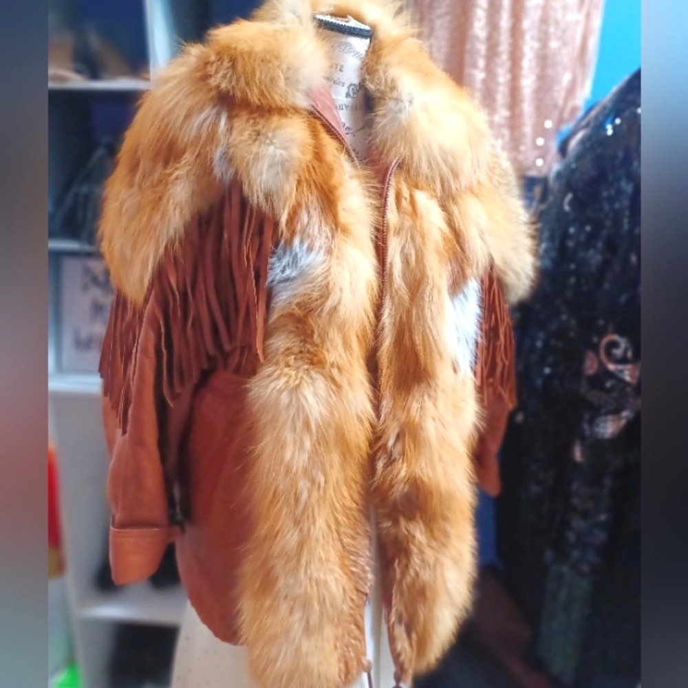 Vintage Leather and Red Fox fur coat